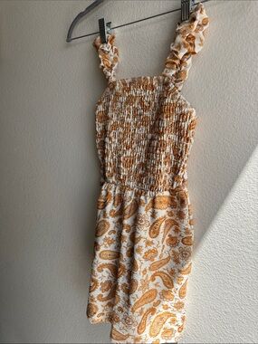 Kids Speechless White and Mustard Paisley Smocked Jumpsuit